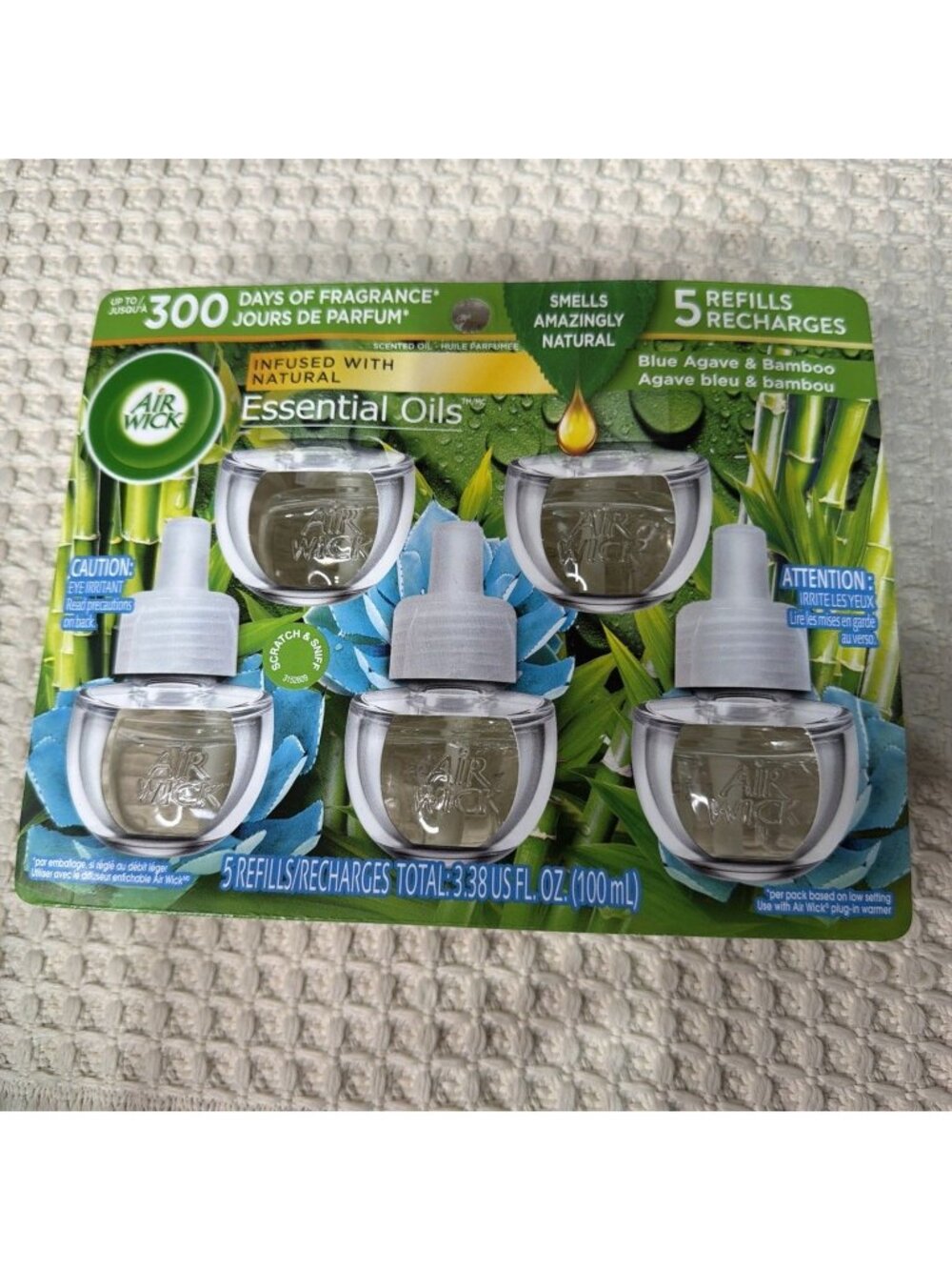 Air Wick Plug Ins Refills Essential Oils Blue Agave & Bamboo 5 Pack 3.38floz